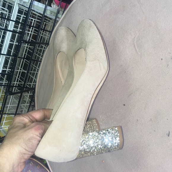 kate spade Shoes - Kate spade 7 1/2 Beige Suede Glitter Block Heel Pumps